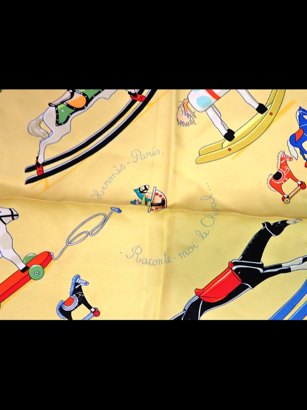 Hermes Yellow Scarf with Multicolor Rocking Horse Motif - Picture 8 of 11